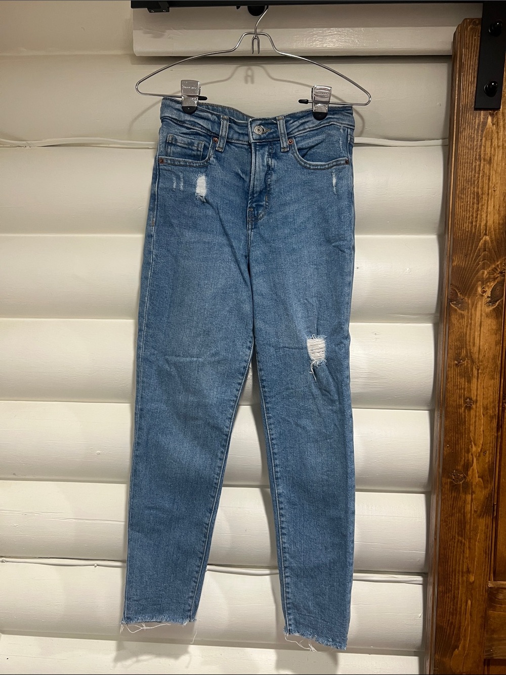 Old Navy Medium Blue Straight-Leg Distressed Jeans